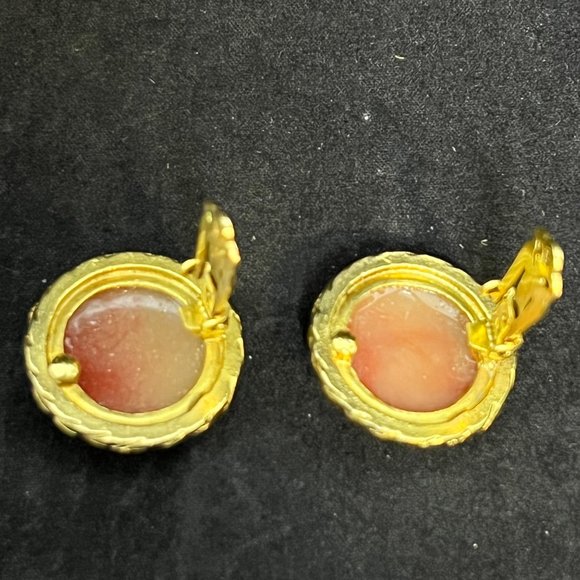 Gold Tone Carved Shell Woman With Fairy Cameo Button Clip On Earrings (3534) - Picture 7 of 7